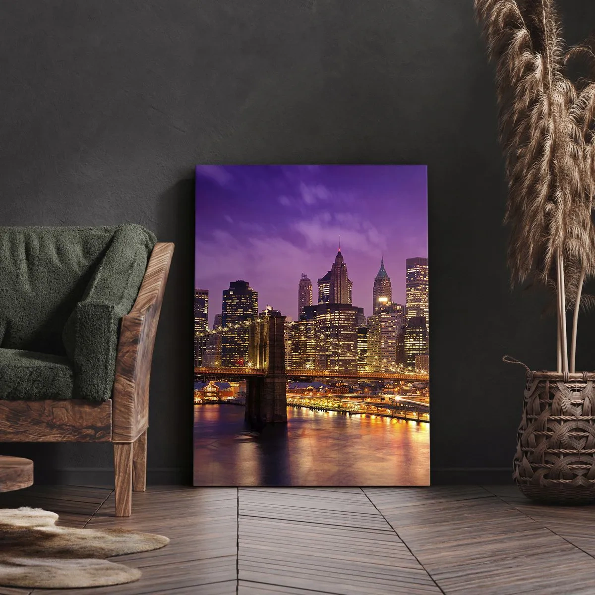 Canvas picture - Violet and Gold Manhattan - 65x120 cm
