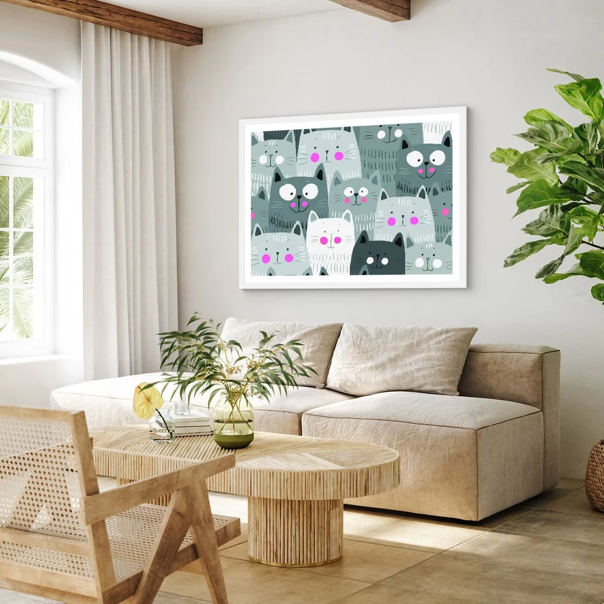 Poster in white frmae - Cat's World - 70x50 cm