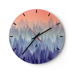 Wall clock - Clock on glass - Forest at sunrise in pastel shades - 30x30cm - High, Higher to the Sky - Modern wall decoration for the living room, kitchen, and bedroom ARTTOR