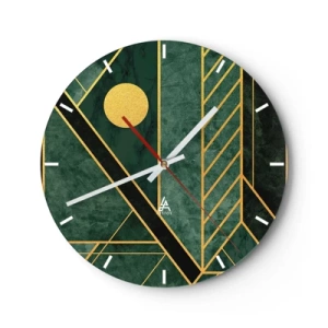 Wall clock - Clock on glass - Dynamics of Gold and Azure - 40x40 cm