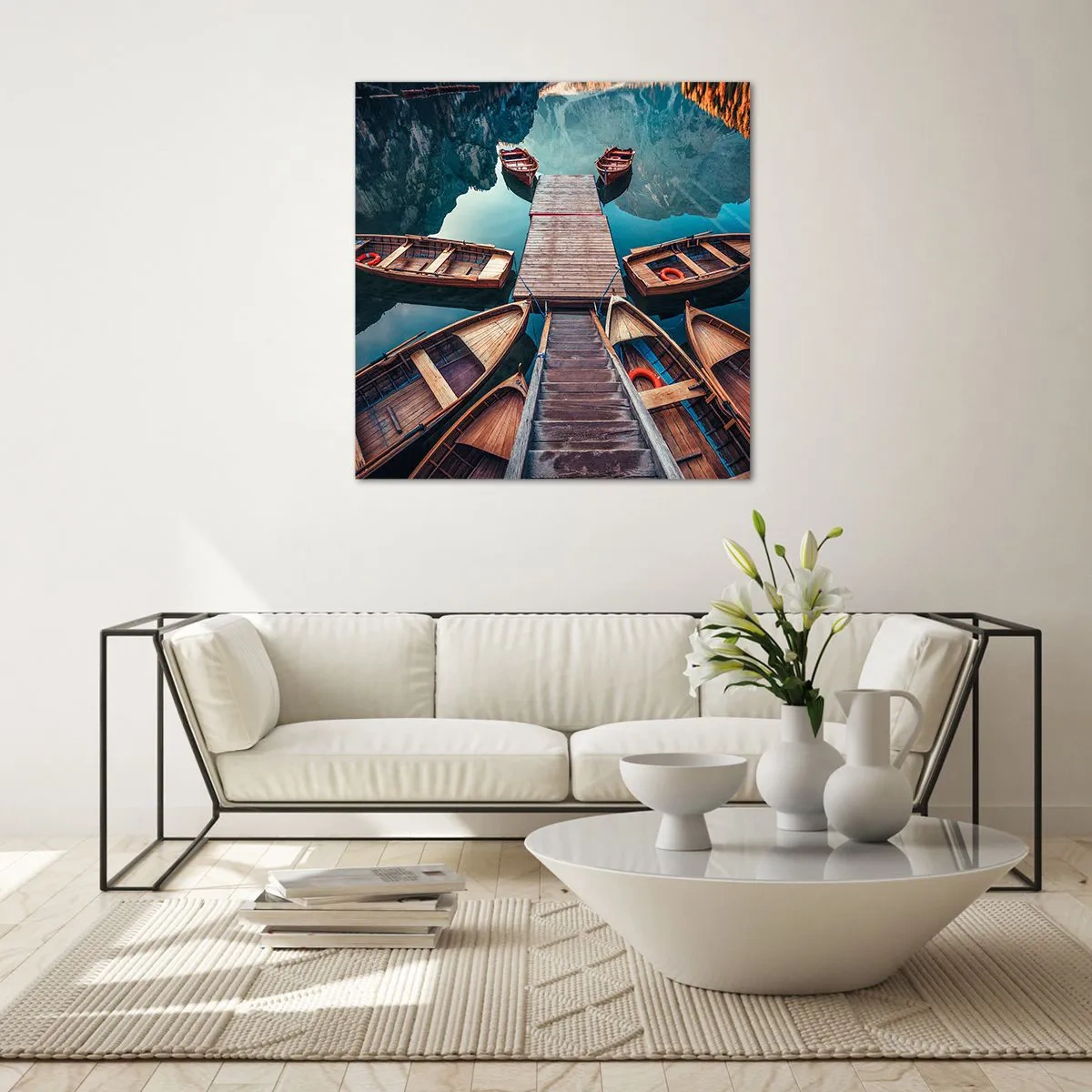 Glass picture - Waiting at the Harbour - 70x70 cm