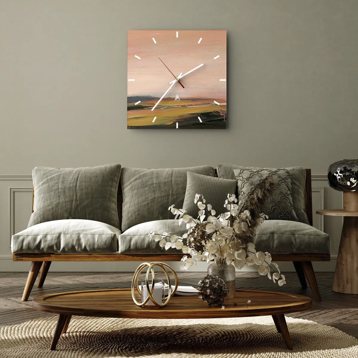 Wall clock - Clock on glass - In Pink Tones - 30x30 cm