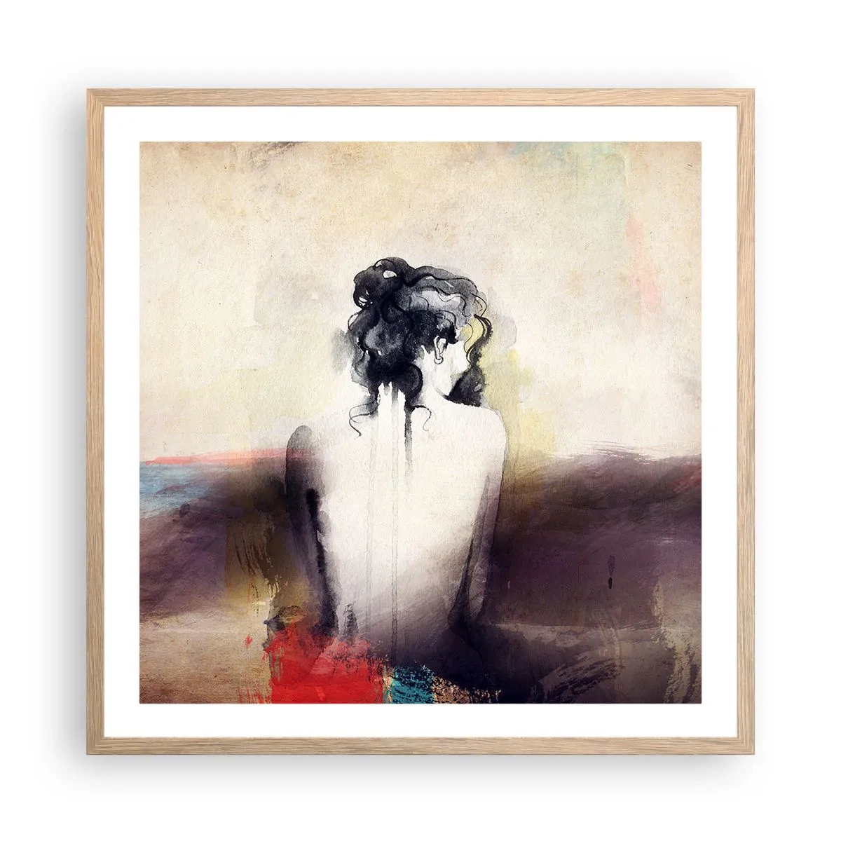 Poster in light oak frame - Gentle Lines, Oval Shapes - 60x60 cm