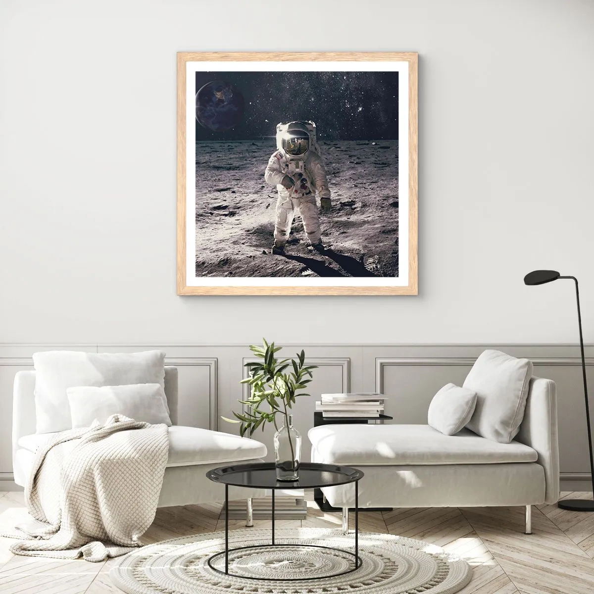 Poster in light oak frame - Greetings from the Moon - 40x40 cm