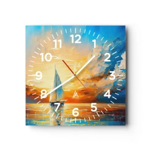 Wall clock - Clock on glass - Sailing in Gold - 40x40 cm