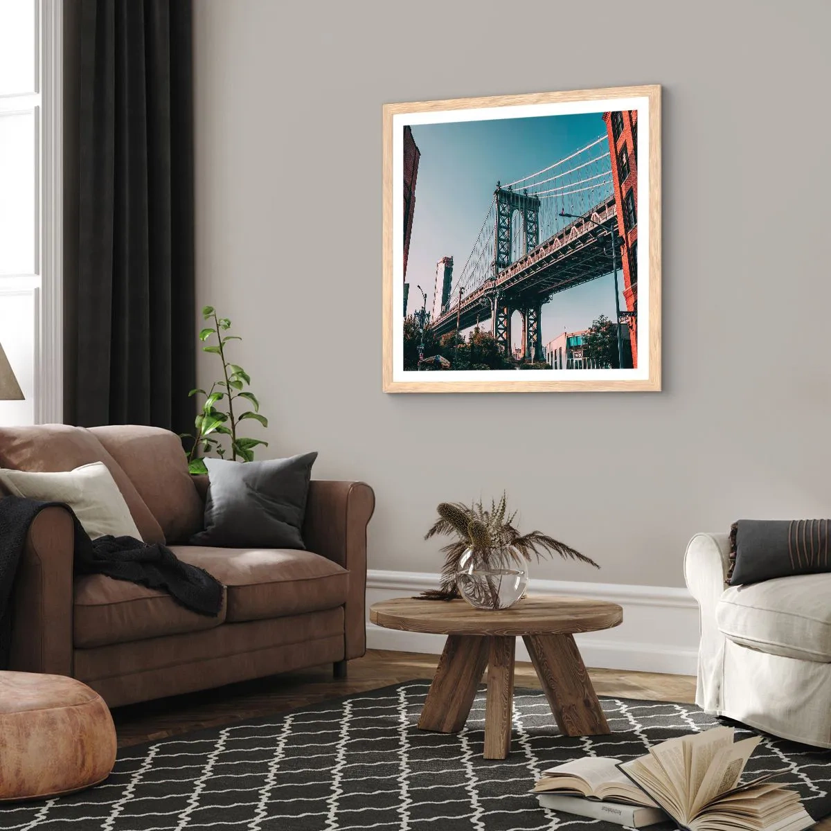 Poster in light oak frame - Over the City Waves - 30x30 cm