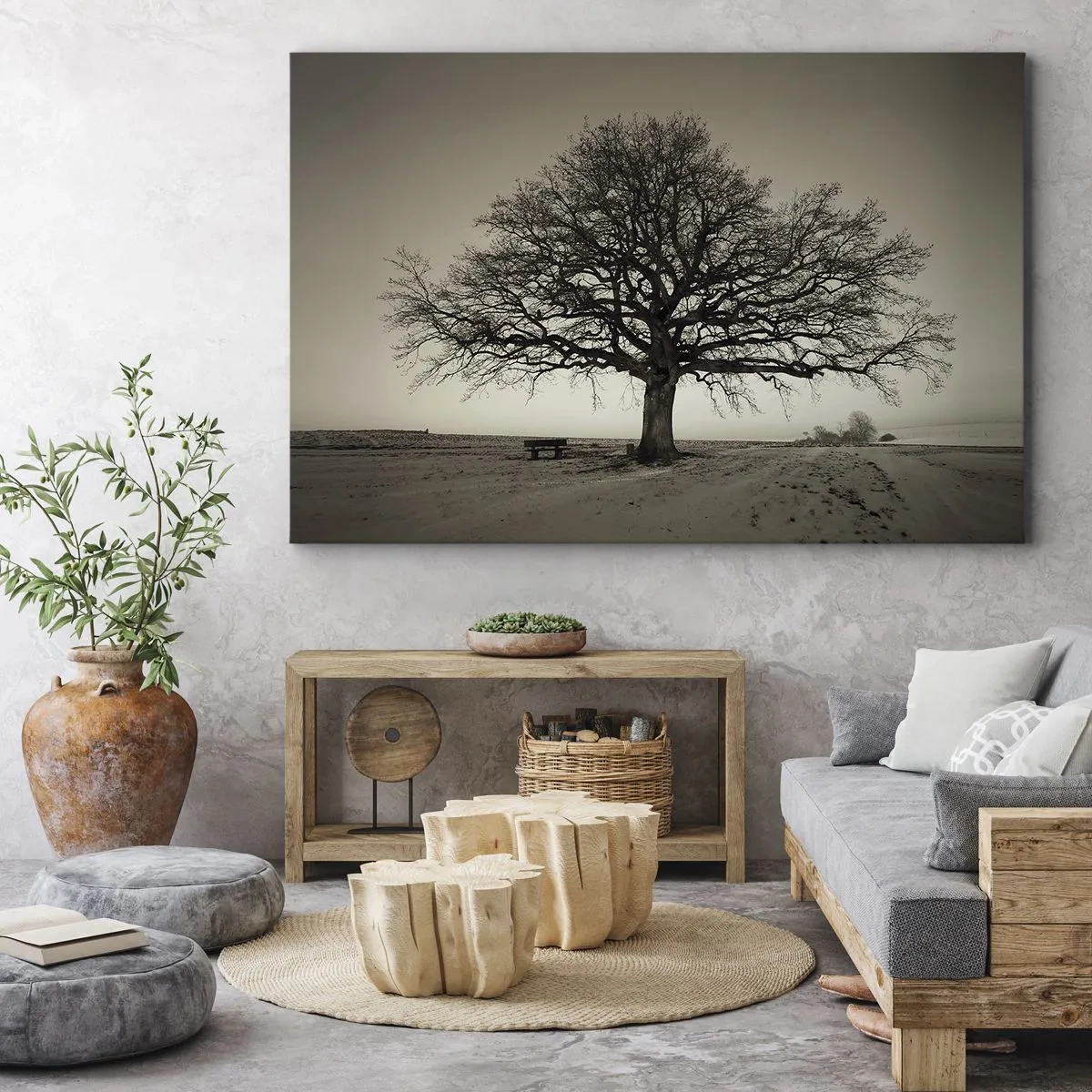 Canvas picture - A lonely tree in a sepia field - 70x50cm - From Here to Eternity - Modern wall decoration for the living room and bedroom ARTTOR