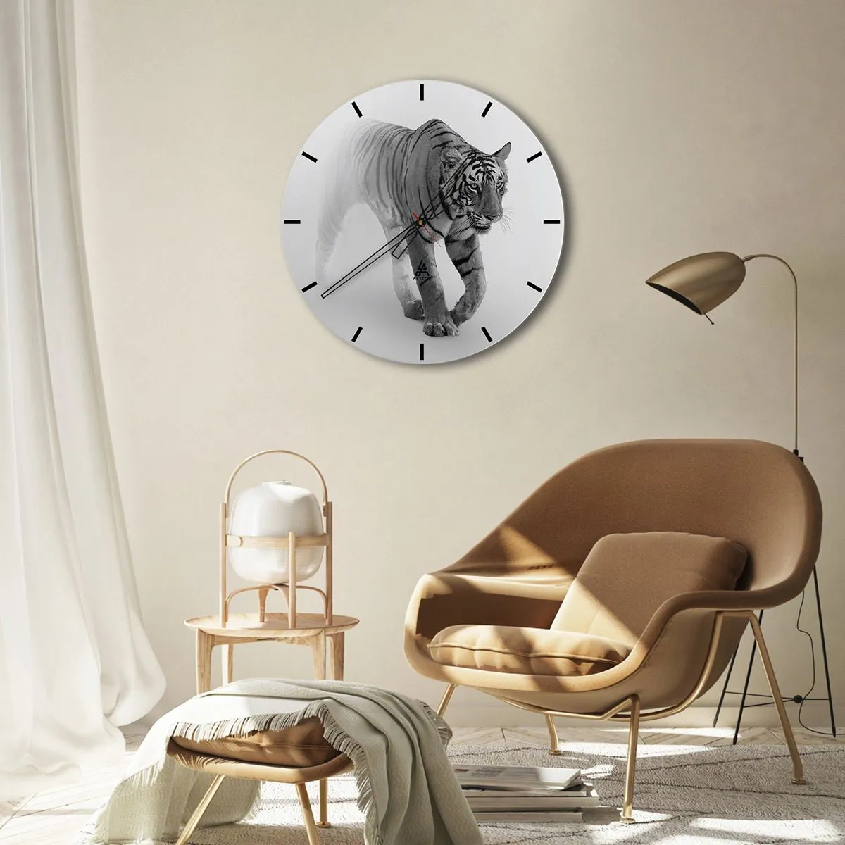 Wall clock - Clock on glass - Crouching in Fog - 40x40 cm