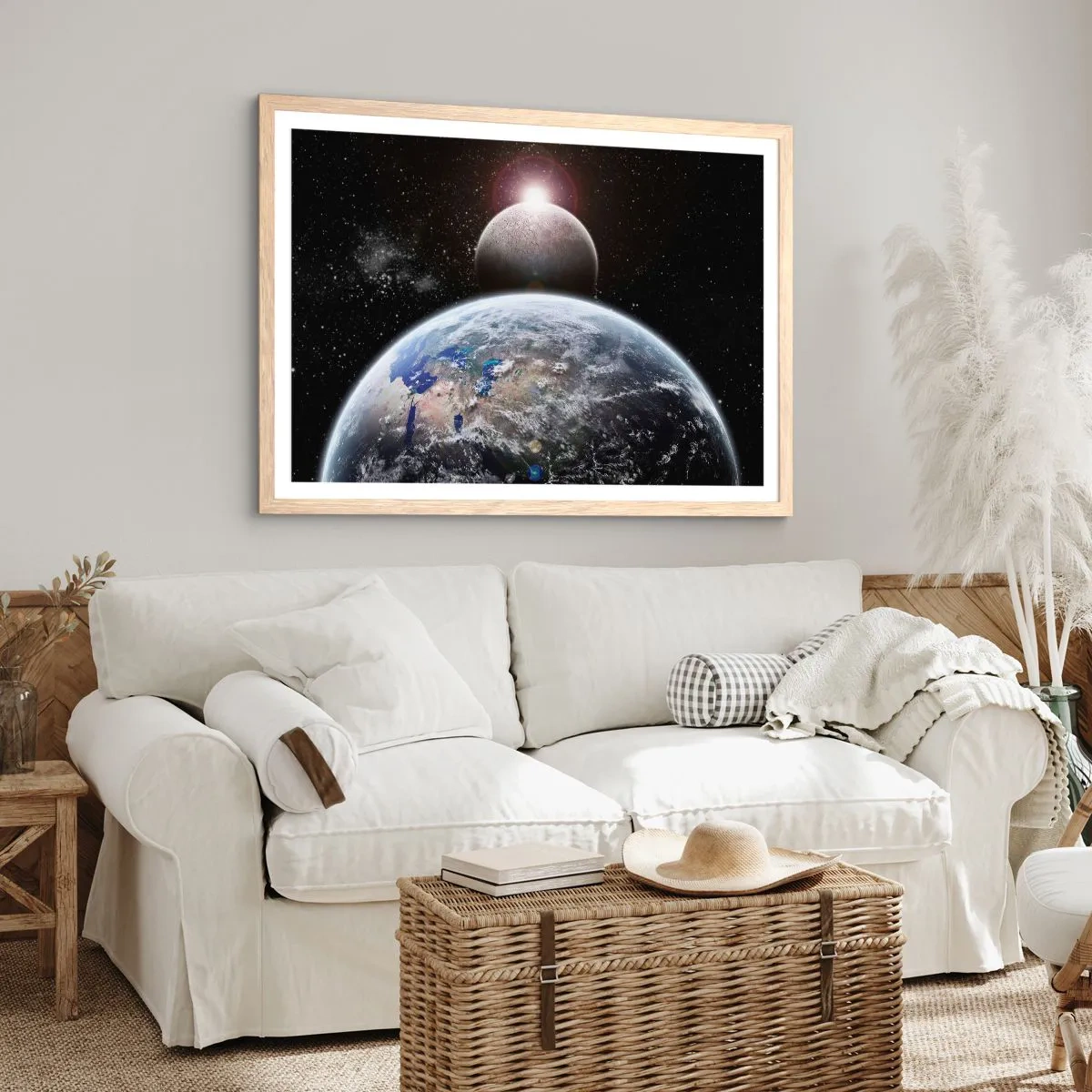 Poster in light oak frame - Space Landscape - Sunrise - 40x30 cm
