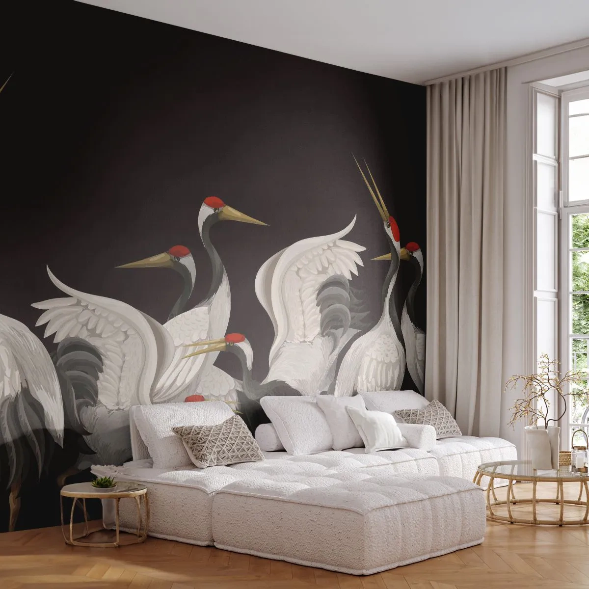 Custom Wallpaper Premium Canvas - Bird Affairs - Cranes, Birds, Piece