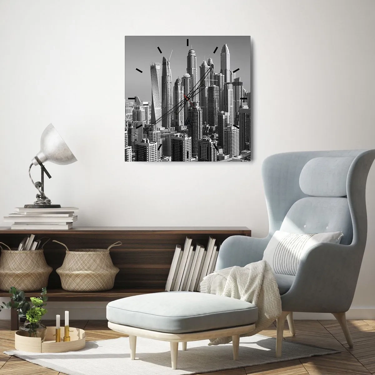 Wall clock - Clock on glass - City over a Desert - 30x30 cm