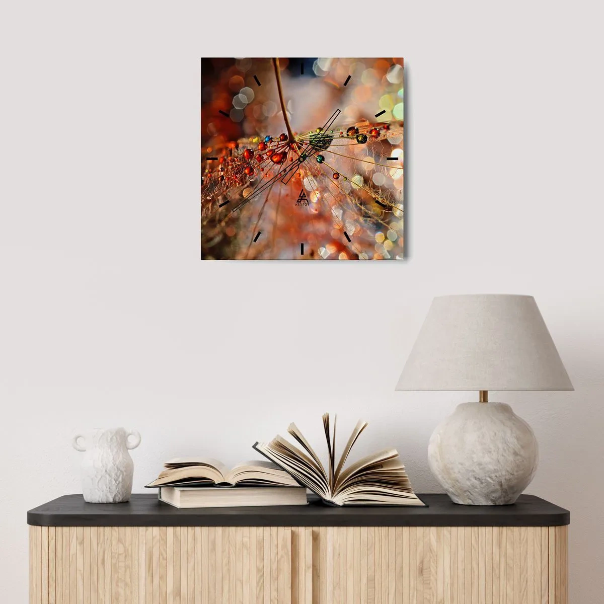 Wall clock - Clock on glass - Strung on a Spider's Web - 40x40 cm