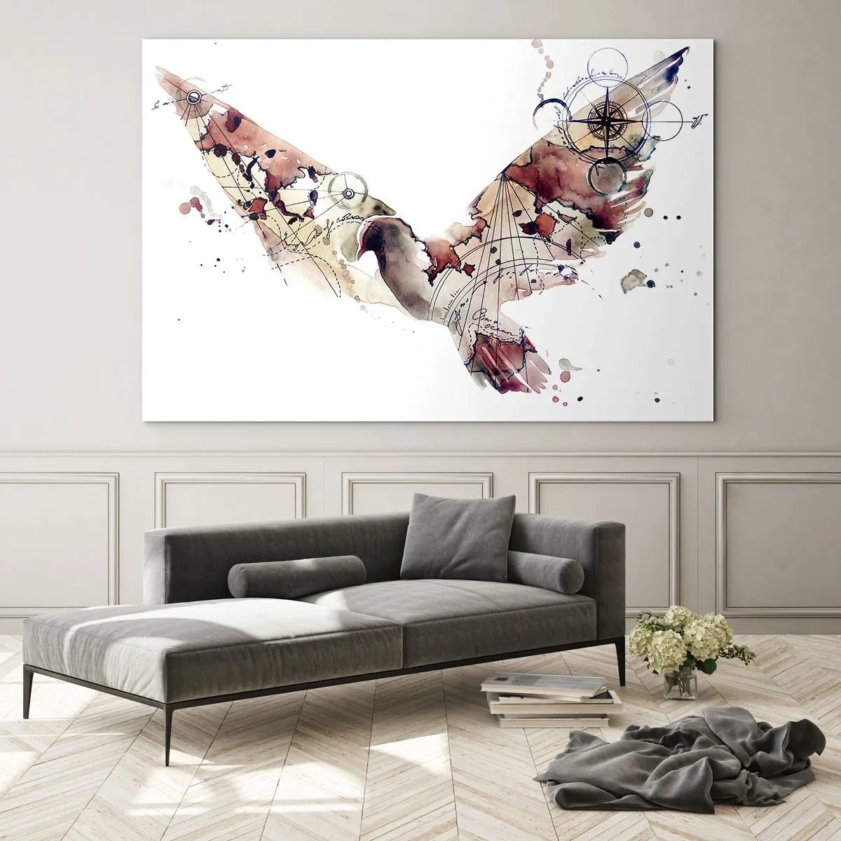 Glass picture - Abstract artistic style wings on a white background - 70x50cm - Sky Wanderer - Modern wall decoration for the living room and bedroom ARTTOR