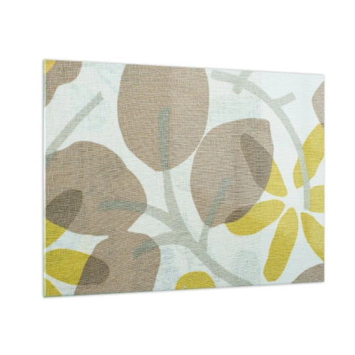 Glass picture - Stylized leaves and flowers in pastel beiges and yellows - 70x50cm - Composition in Full Sunlight - Modern wall decoration for the living room and bedroom ARTTOR