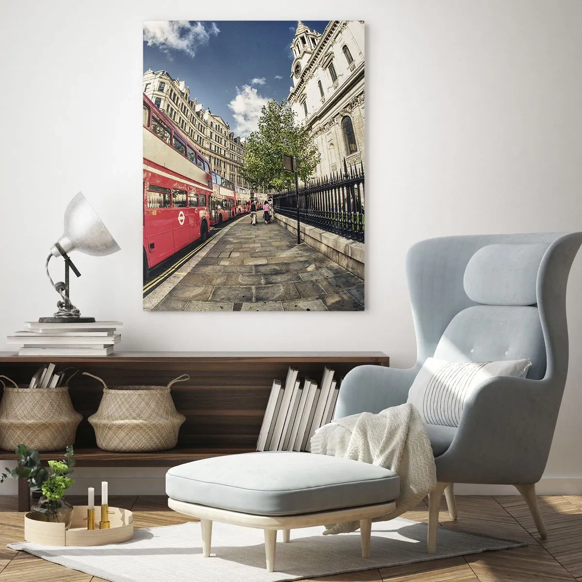 Glass picture - London Street in Grey and Red - 70x100 cm