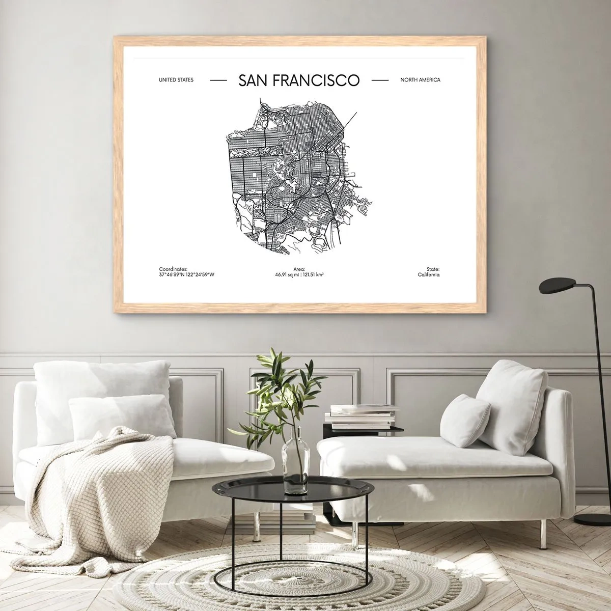 Poster in light oak frame - Anatomy of San Francisco - 100x70 cm