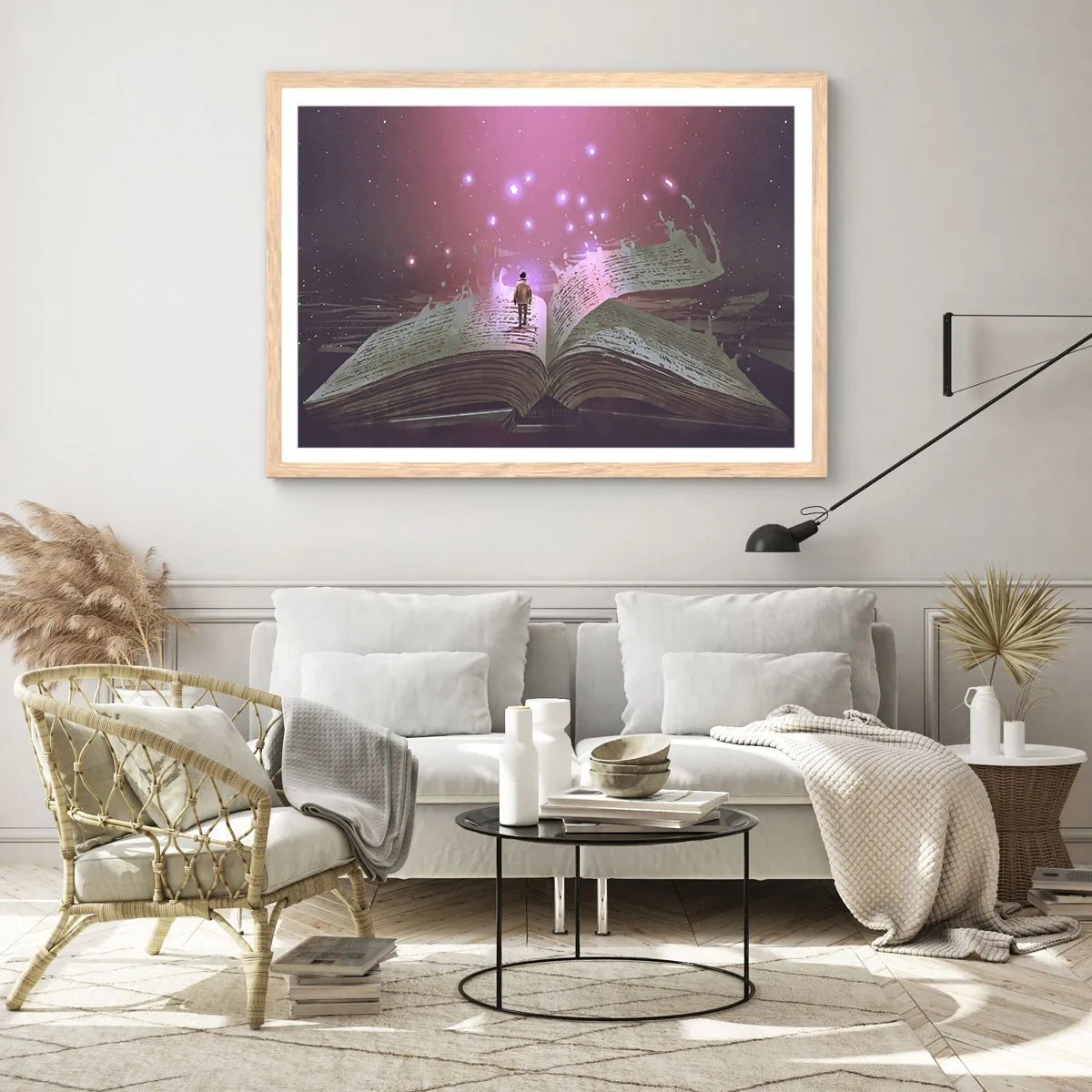 Poster in light oak frame - Invitation to Another World -Read It! - 50x40 cm