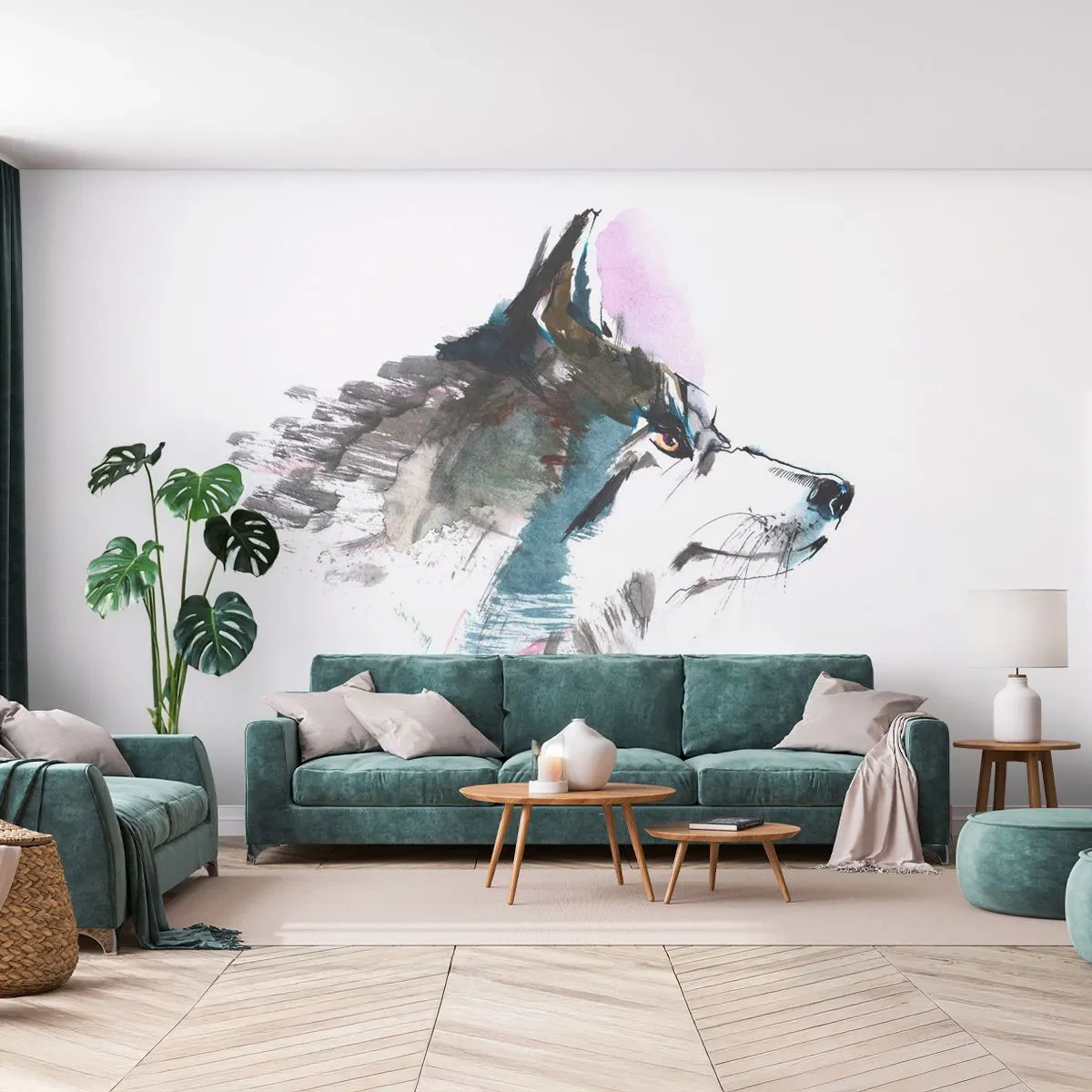 Photo Wallpaper Premium Canvas - Here Comes a Wolf - Abstraction, Animals, Dog - 100x70 cm