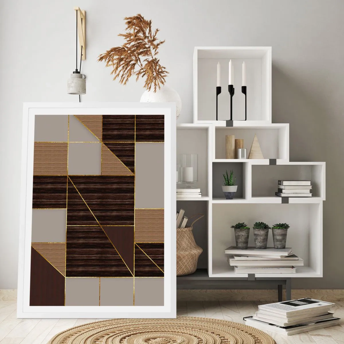 Poster in white frmae - Mosaic of Brown and Gold - 50x70 cm