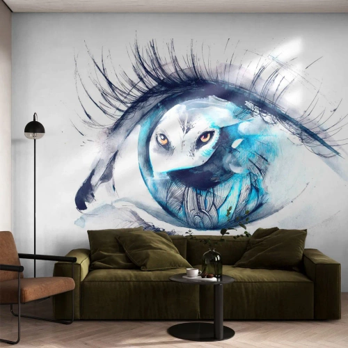 Photo Wallpaper Premium Sand - Eye to Eye with Wilderness - Abstraction, Eye, Owl - 100x70 cm