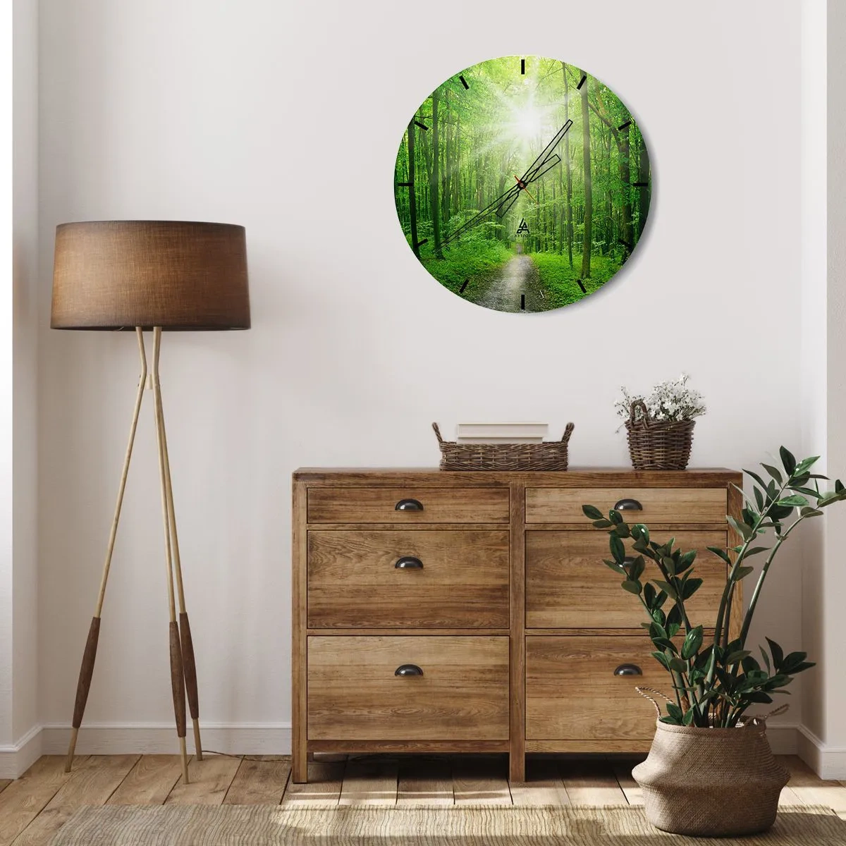 Wall clock - Clock on glass - Green Cathedral - 40x40 cm