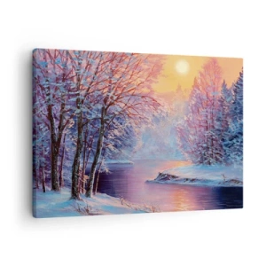 Canvas picture - Winter landscape with river and trees at sunrise - 70x50cm - Colours of Winter - Modern wall decoration for the living room and bedroom ARTTOR