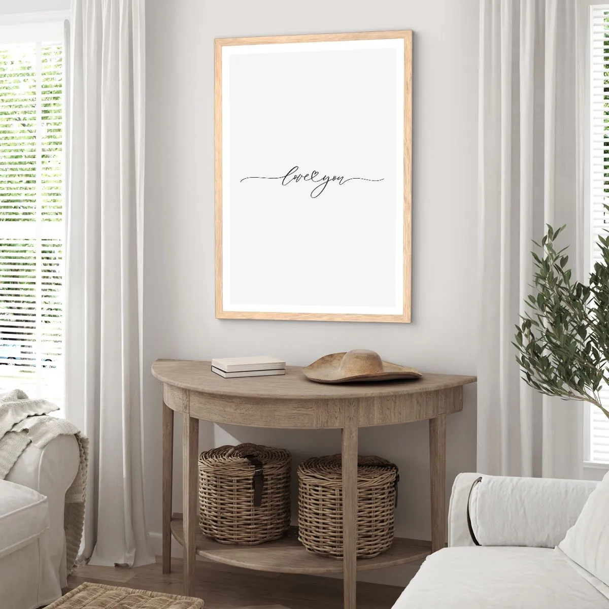Poster in light oak frame - Black on White - 61x91 cm