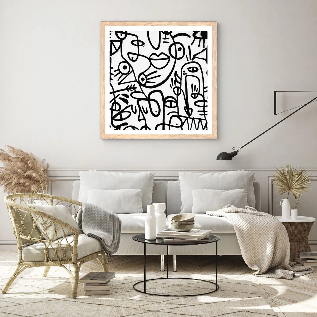 Poster in light oak frame - Faces and Mirages - 60x60 cm