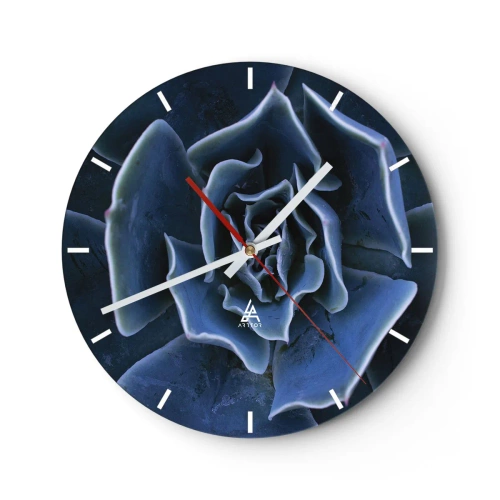 Wall clock - Clock on glass - Close-up of a succulent with navy blue leaves - 30x30cm - Flower of the Desert - Modern wall decoration for the living room, kitchen, and bedroom ARTTOR