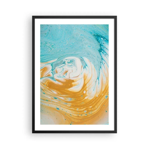 Poster in black frame - Abstract swirl in shades of blue and orange - 50x70cm - Pastel Swirl - Modern wall decoration for the living room and bedroom ARTTOR