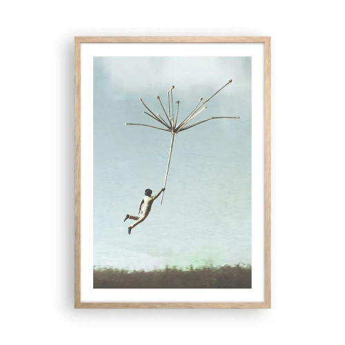 Poster in light oak frame - Kites, Dandelions, Wind - 50x70 cm