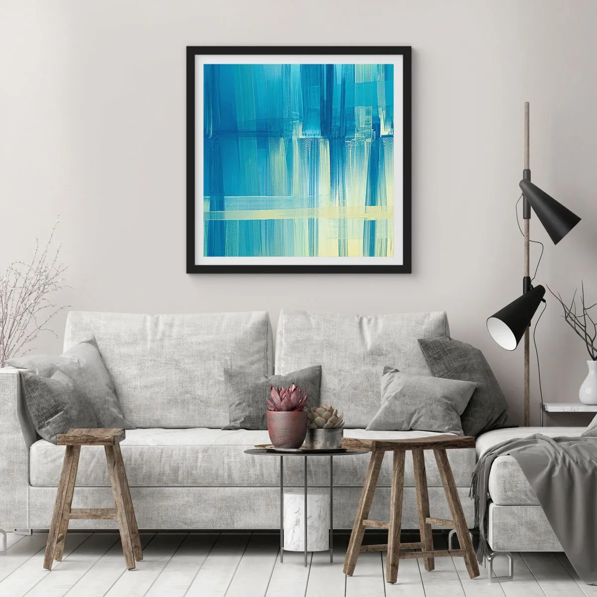 Poster in black frame - Composition In Turquoise - 40x40 cm