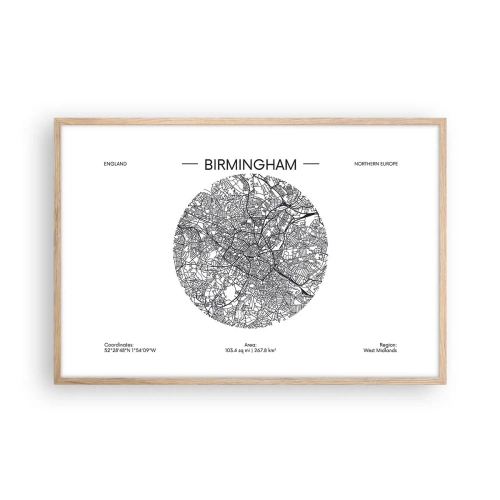 Poster in light oak frame - Anatomy of Birmingham - 91x61 cm