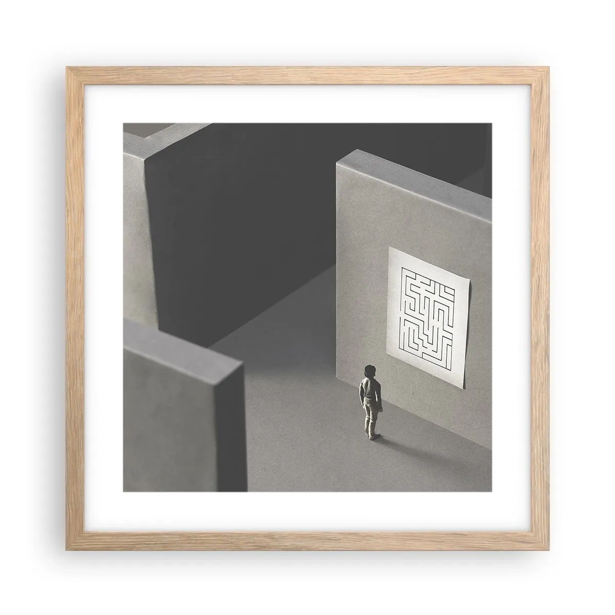 Poster in light oak frame - But Where Am I? - 40x40 cm