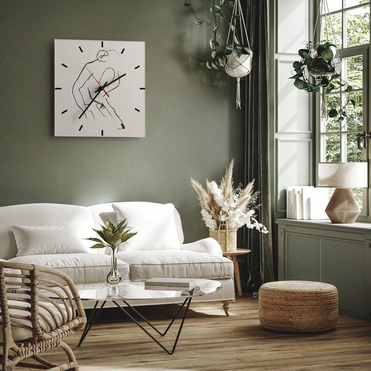 Wall clock - Clock on glass - Intimate Sketch - 30x30 cm