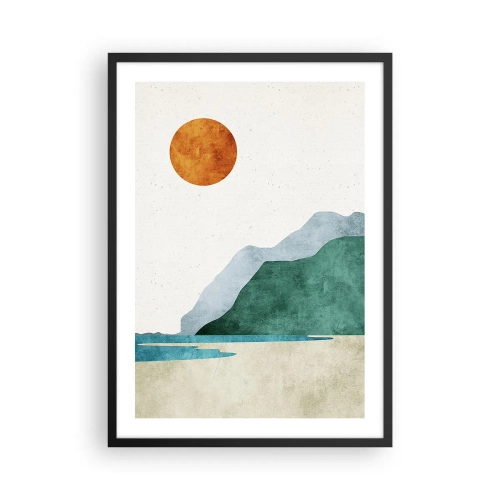Poster in black frame - Minimalist mountain landscape with beach and sun - 50x70cm - Proper Landscape - Modern wall decoration for the living room and bedroom ARTTOR