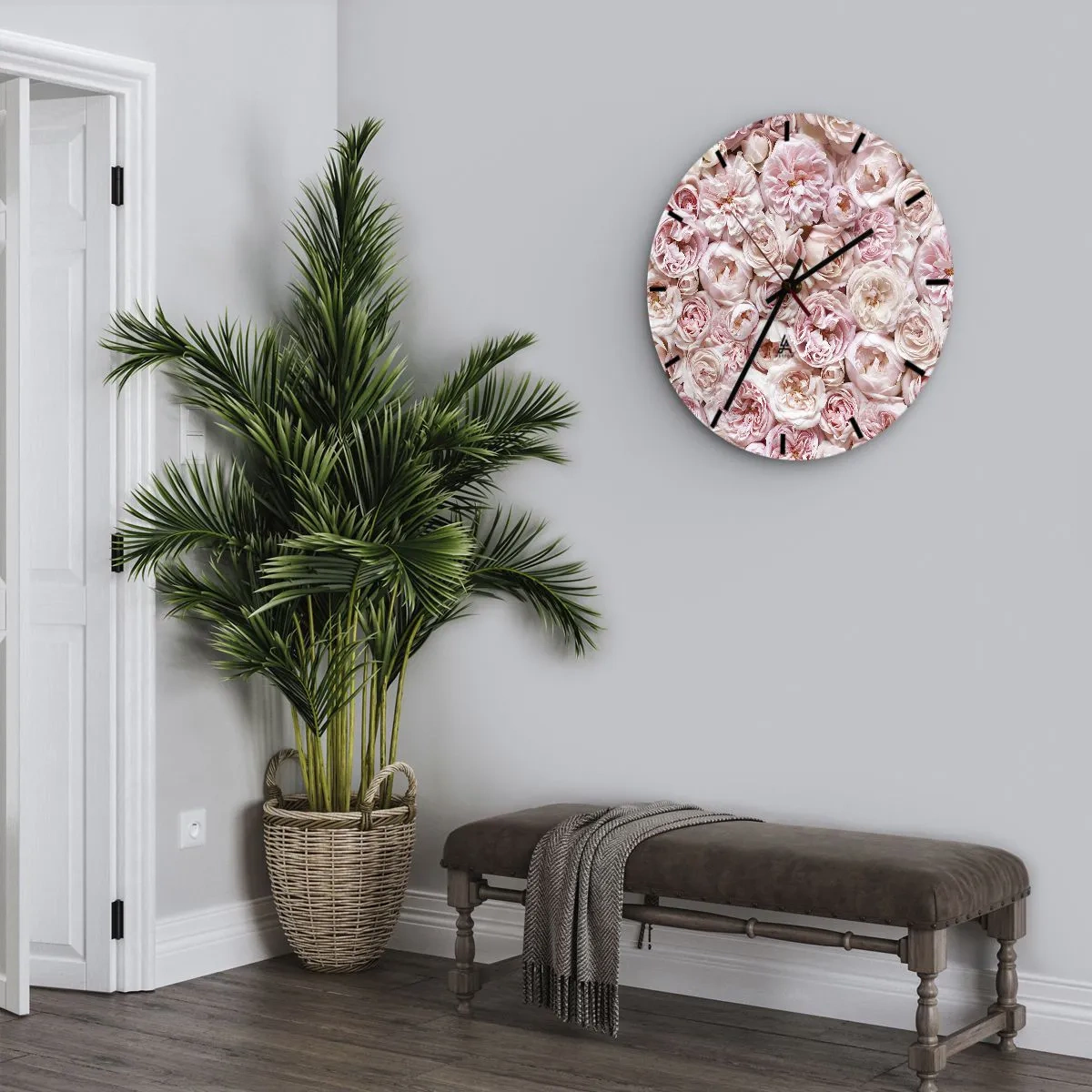 Wall clock - Clock on glass - Decked with Roses - 40x40 cm
