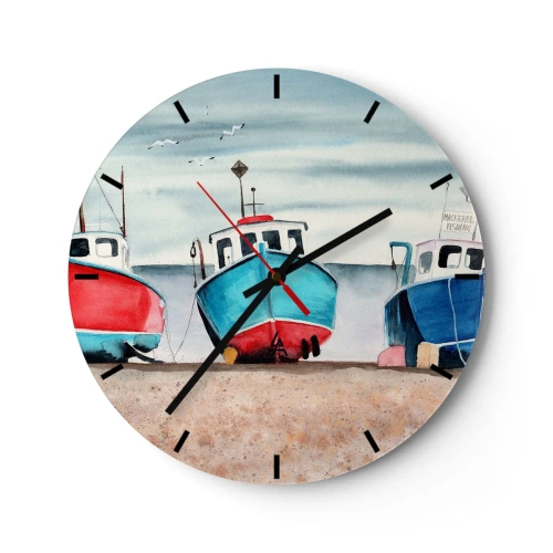 Wall clock - Clock on glass - Ready for Fishing - 40x40 cm