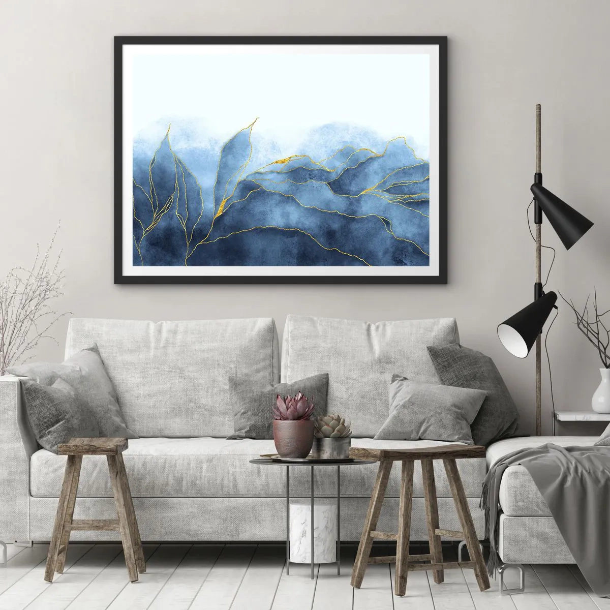 Poster in black frame - Blue In Gold - 70x50 cm