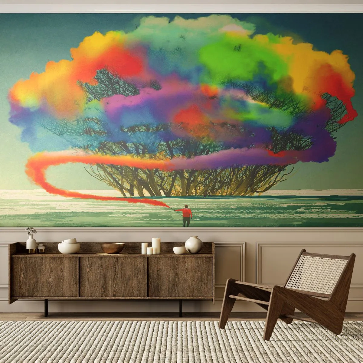 Photo Wallpaper Premium Canvas - Revive this World - Abstraction, Man, Modern Pattern - 500x350 cm