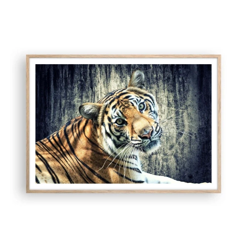 Poster in light oak frame - Portrait in Rays of Light - 100x70 cm