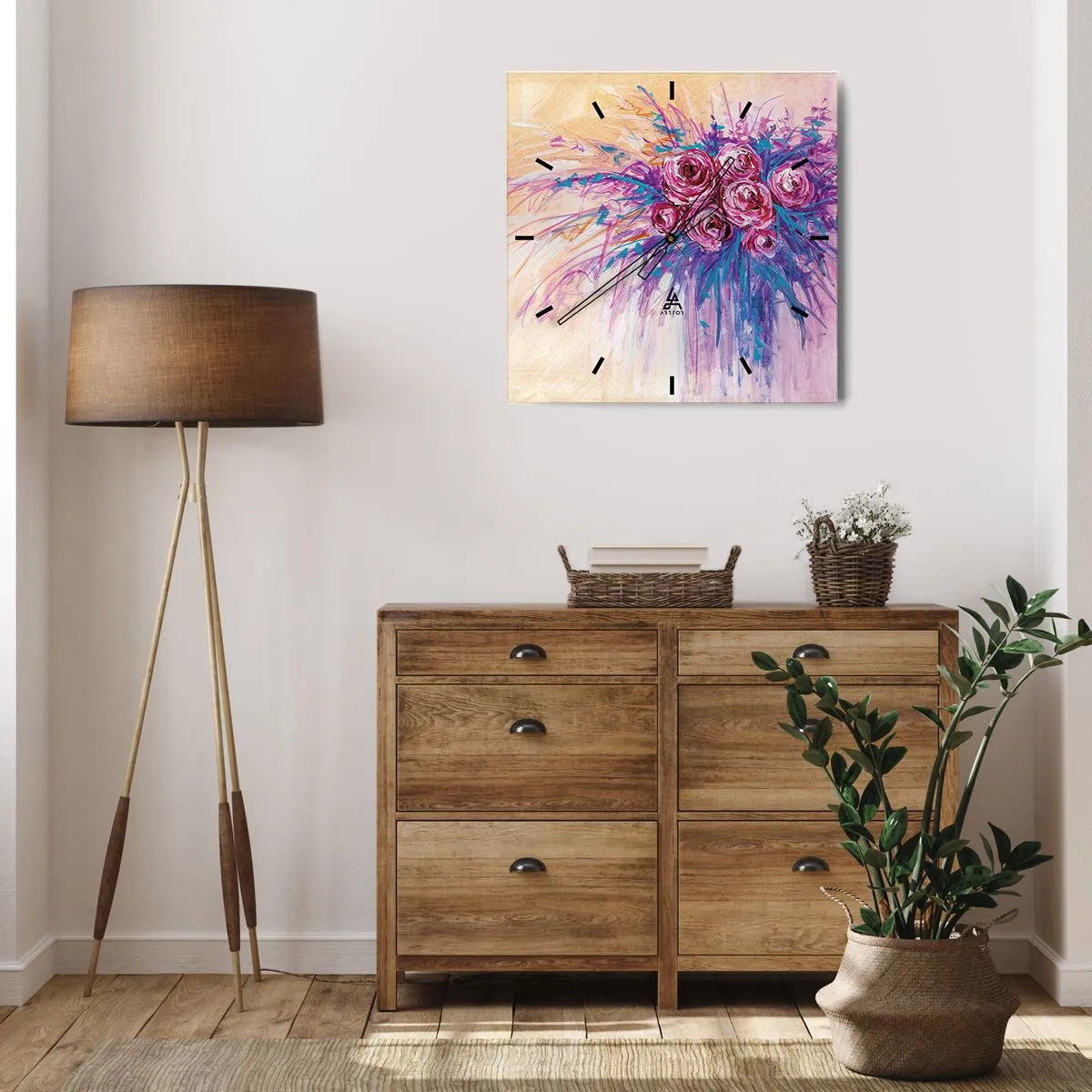 Wall clock - Clock on glass - Rose Fountain - 40x40 cm