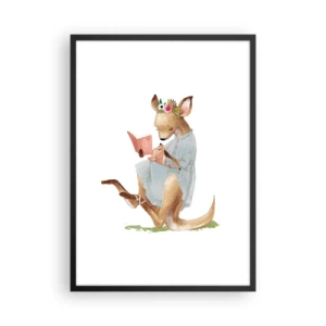 Poster in black frame - A kangaroo reading a book with a child in an artistic style. - 50x70cm - Read to Me, Mum - Modern wall decoration for the living room and bedroom ARTTOR