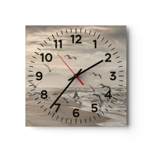 Wall clock - Clock on glass - Sound of the Sea, Singing of the Birds - 30x30 cm