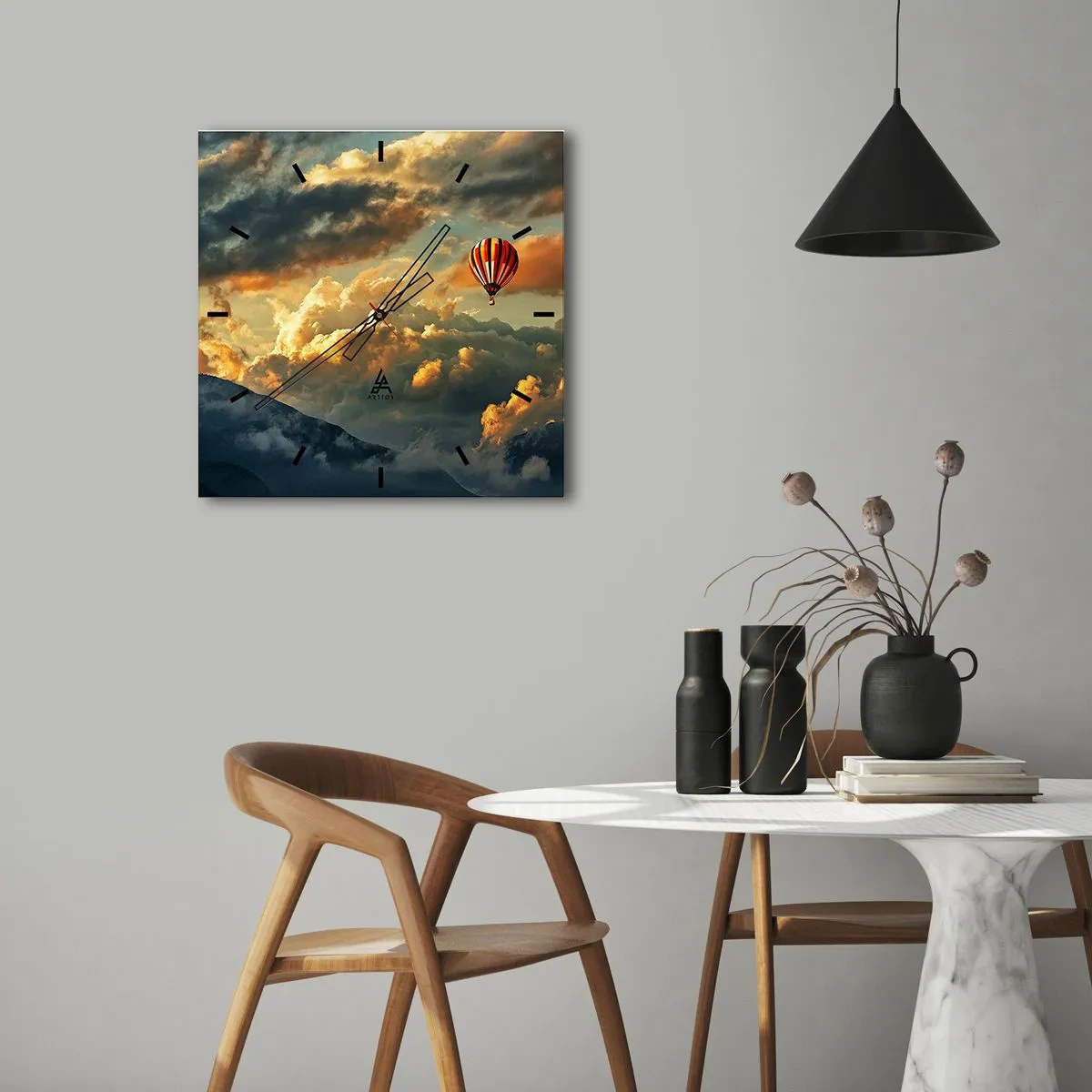 Wall clock - Clock on glass - I Like Flying - 40x40 cm