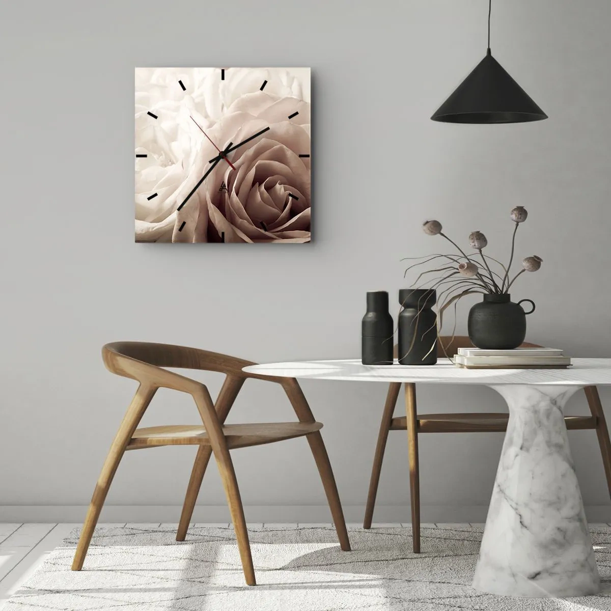 Wall clock - Clock on glass - In the Heart of a Rose - 30x30 cm