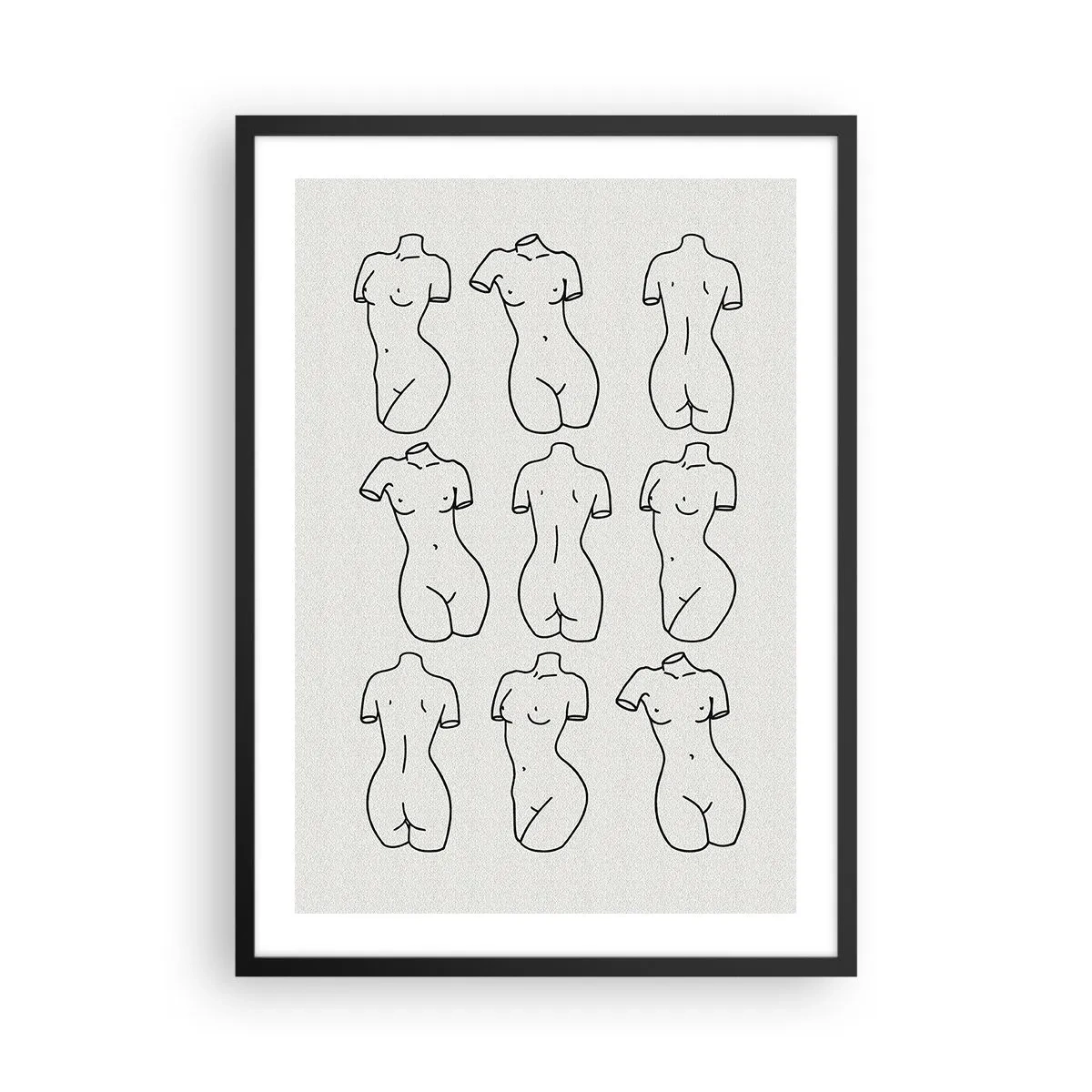 Poster in black frame - A minimalist illustration of female silhouettes in black outlines. - 50x70cm - Only Venus - Modern wall decoration for the living room and bedroom ARTTOR