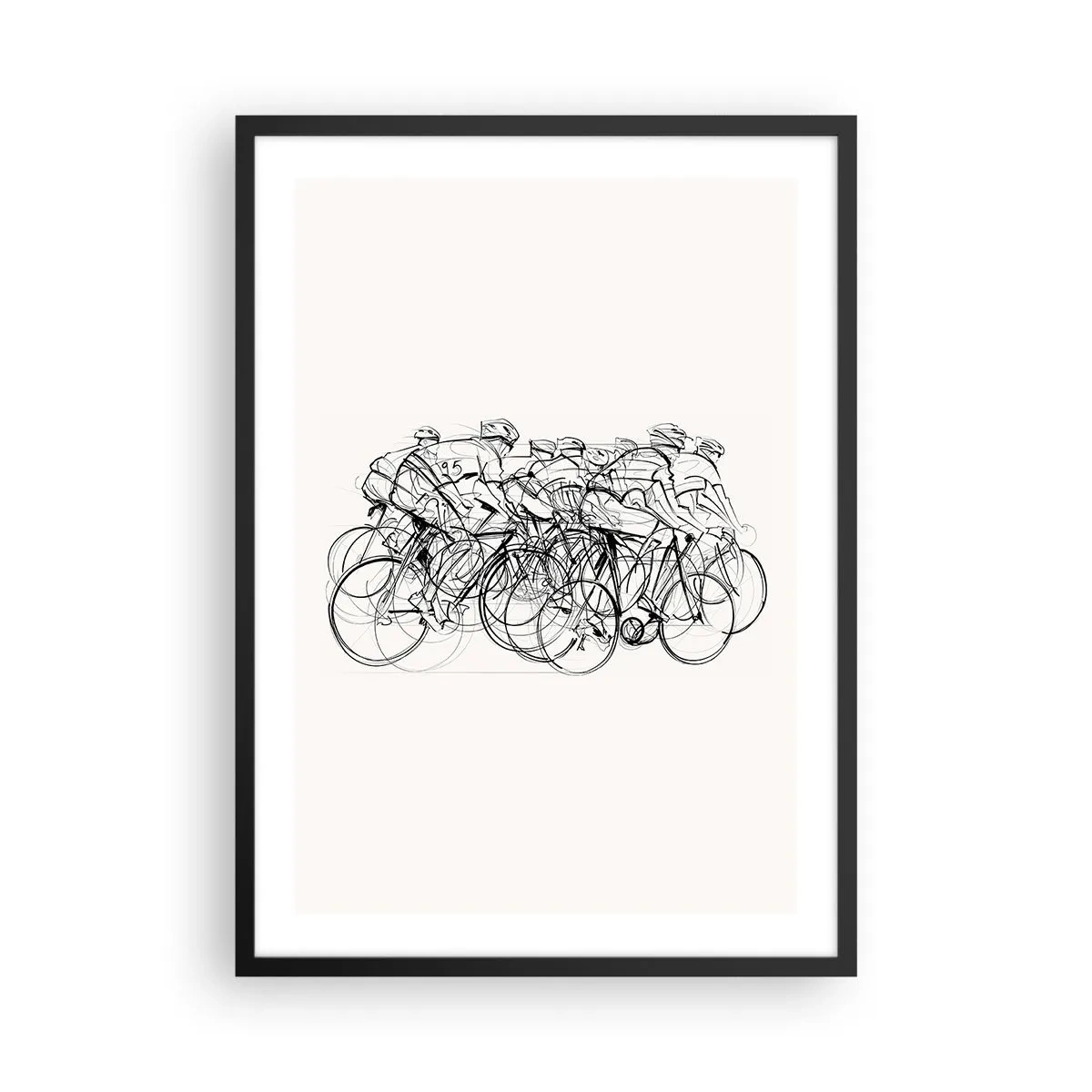 Poster in black frame - Sketch of cyclists racing against a minimalist background - 50x70cm - Together as a Team - Modern wall decoration for the living room and bedroom ARTTOR