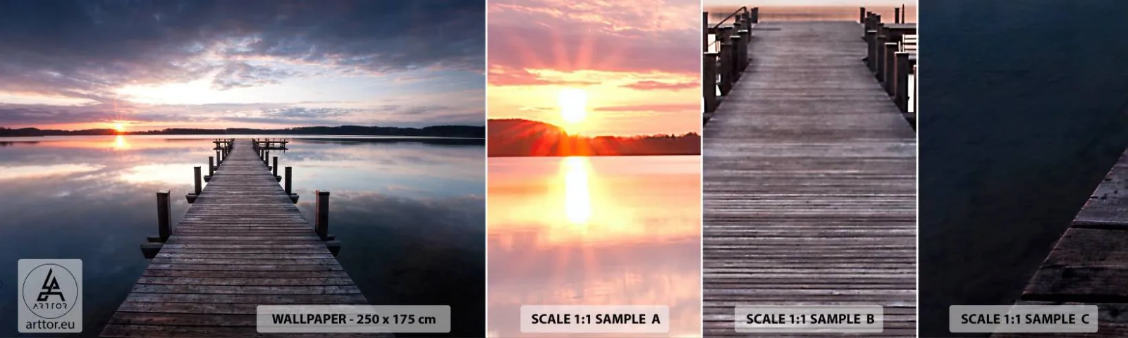 Photo Wallpaper Sample Self-Adhesive Deluxe Sticker - Quiet Border of Night and Day - Landscape, Lake, Sunset - 100x30 cm