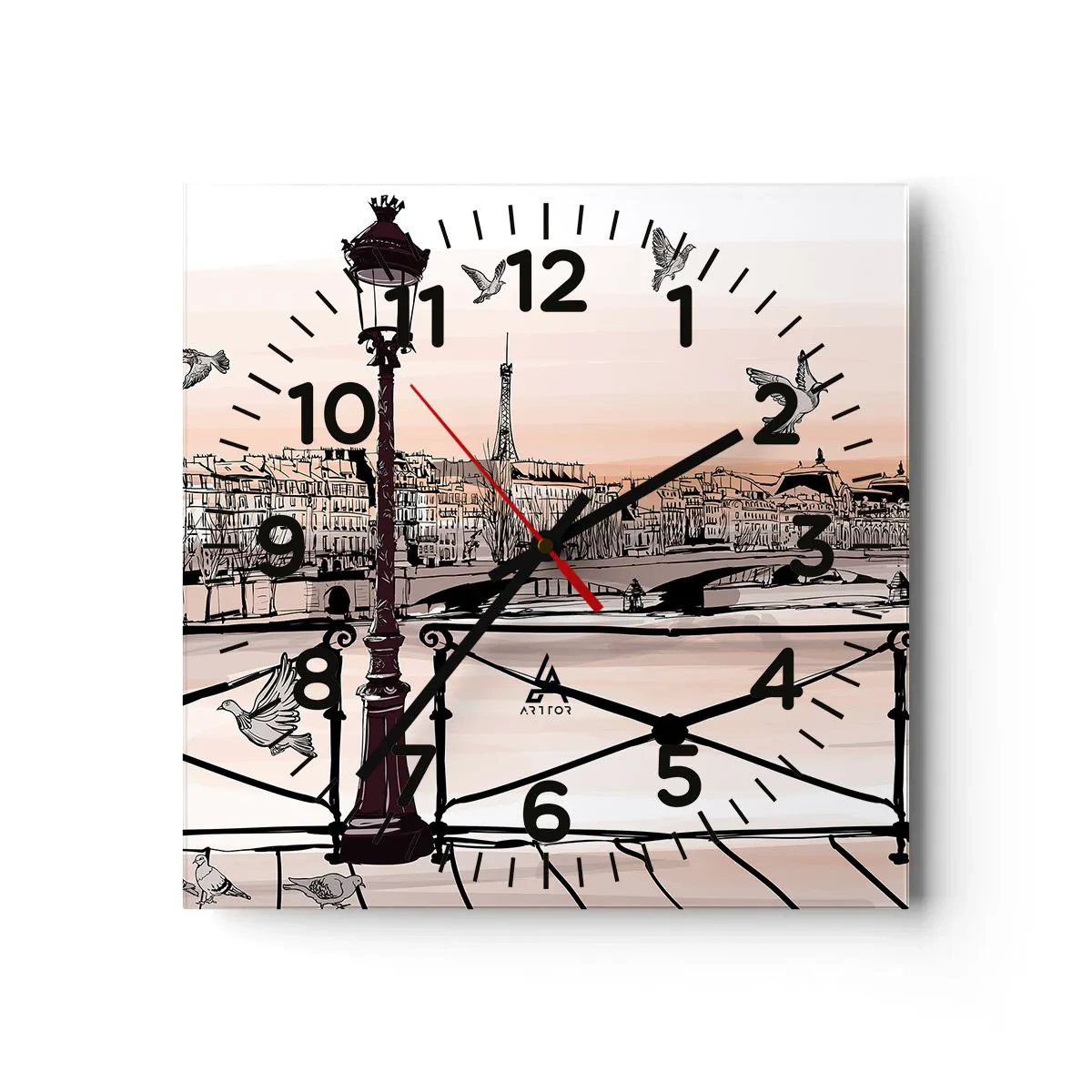 Wall clock - Clock on glass - Over the Roofs of Paris - 40x40 cm